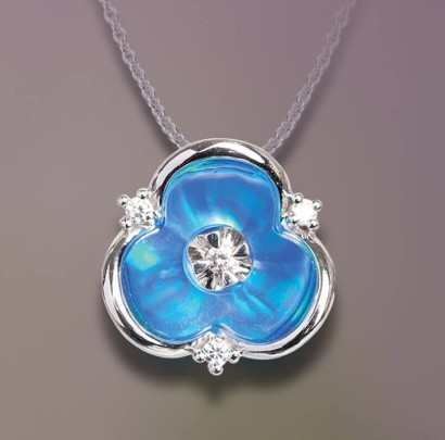 3 point diamond and blue pearl pendant