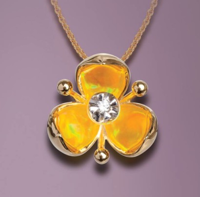 3 point flower with yellow opal pendant